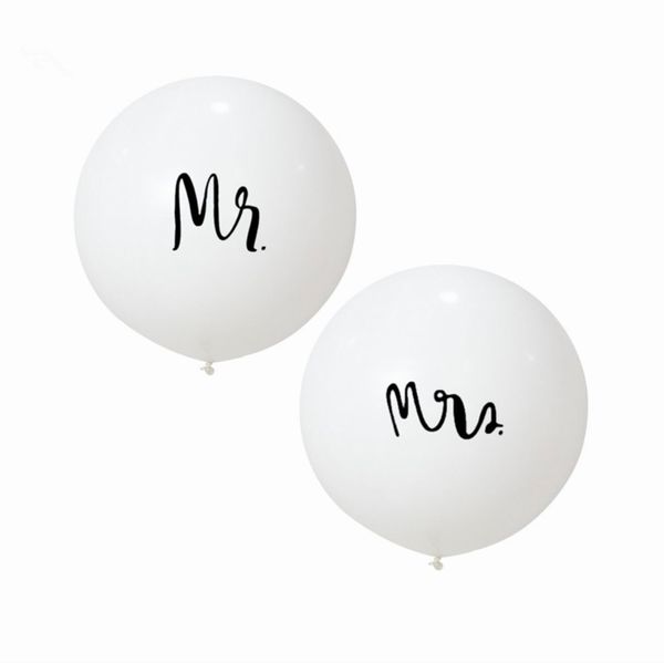 Ballons blancs de M. Mme, décor de fête de mariage de 36 pouces avec deux guirlandes de pompons en papier pour les décorations de fiançailles extérieures ou intérieures 1222121