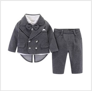Goede kwaliteit 4 stks sets voor jongens gentleman stijl pak jassen + shirts + bowtie + broek baby boy kleding set kinderen outfits