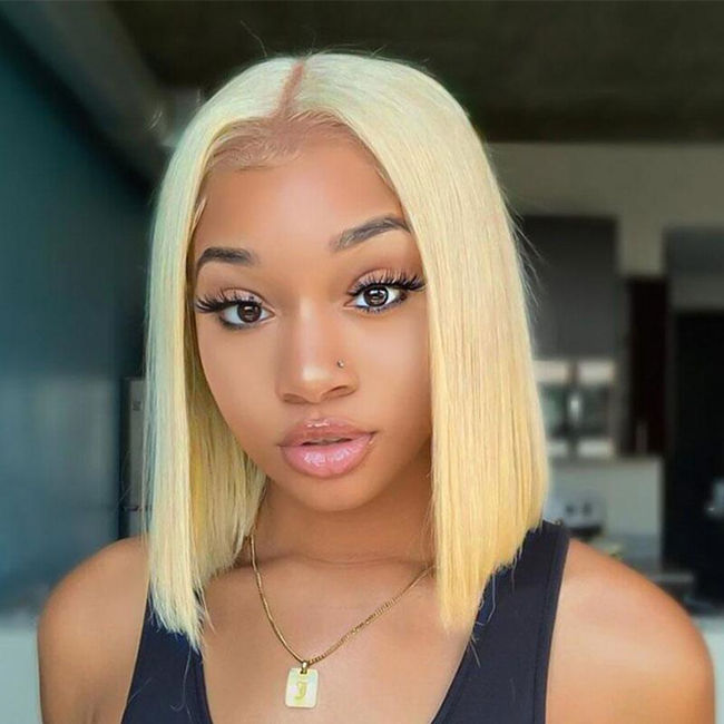 Good Quality 613# Blonde 13x4 Lace Bob Wig Human Hair Brazilian Indian Peruvian Malaysian Body Straight Water Loose Deep Curly For Women All Ages Natural Color