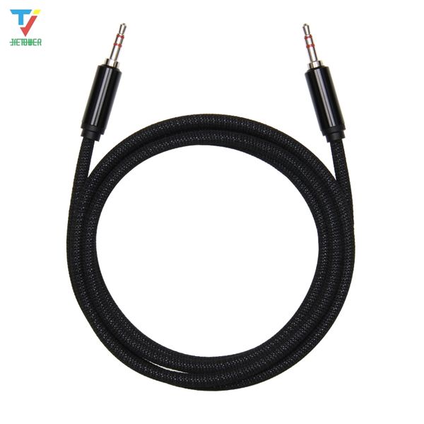 Buena calidad AUX textil duradero 3,5mm macho a macho Cable de Audio enchufe Cable de Audio para altavoz Mp3 coche Palyer 1,5 M 50 unids/lote