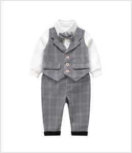 Goede kwaliteit babyjongens herenstijl kleding sets peuter vest romperspants 2pcs set baby suit pasgeboren kleding outfits9415117