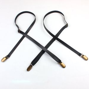 Tirantes negros de buena calidad para mujer, tirantes de 12cm de ancho, 4 Clips, sin cruz, tirantes de cuero Pu Unisex para hombre