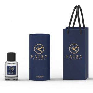 Bonne qualité Bouteille de parfum en verre transparent vide de 50 ml, avec cadeau personnalisé, boîte bleue, sac en papier