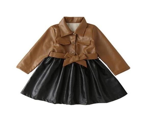 Bonne qualité automne hiver bébé filles veste en cuir robes mode enfants couture PU robe enfants manteaux jupes 27 ans 1230859