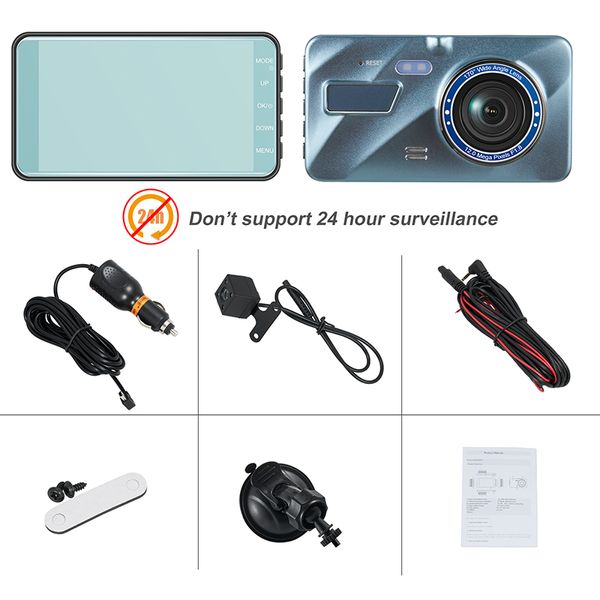 Bonne qualité Full HD 1080P 4 pouces voiture DVR Dash caméra double objectif Dashcam vidéo enregistrement en boucle 170 degrés détection de Vision nocturne avec chargeur de voiture