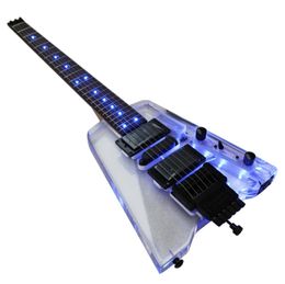 Hoofdteloze Portable Acryl Mini Electric Guitar met goede kwaliteit met blauw LED -licht6880921