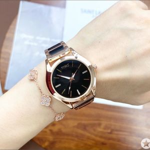 Reloj de pulsera para mujer de buena calidad, popular reloj de pulsera de oro rosa y blanco para mujer, correa de cerámica, reloj de pulsera de cuarzo para mujer de marca superior, relojes de vestir de lujo con marco atemporal para mujer