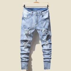 Goede kwaliteit lichtblauwe skinny lente zomer slim fit jeans heren katoenen stretch denim broek cowboybroek