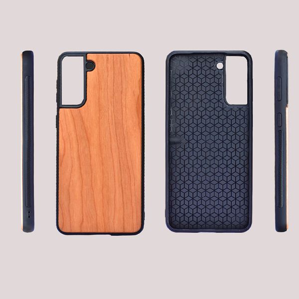 Buena calidad Teléfono móvil Cherry Cases Funda de madera suave TPU Funda de bambú para Samsung S22 PLUS Note 20 ultra Iphone 13 series