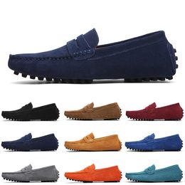 Bonne qualité Chaussures en daim décontractées pour hommes, noir, bleu foncé, vin, rouge, gris, orange, vert, marron, sans lacet, chaussures en cuir paresseux, taille 38-45