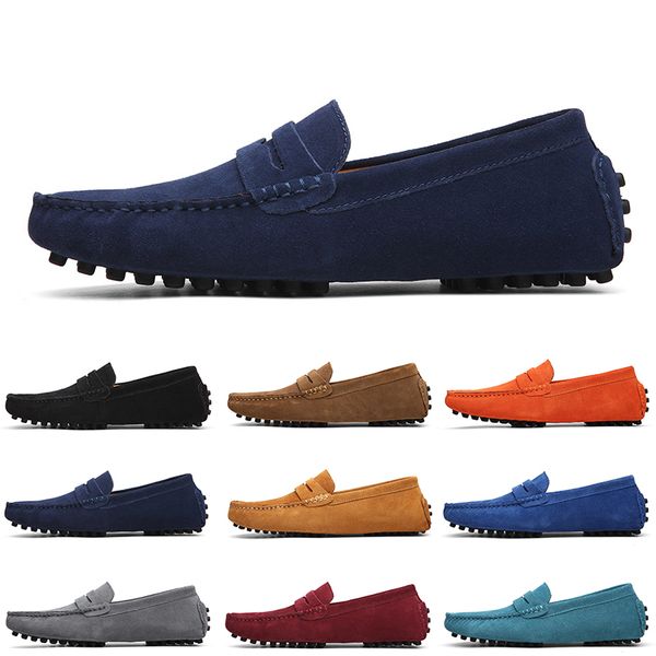 Buena calidad Zapatos de gamuza informales para hombre sin marca, negro, azul oscuro, vino, rojo, gris, naranja, verde, marrón, zapato de cuero perezoso sin cordones para hombre eur 38-45