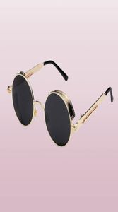 Lunettes de soleil rond à steampunk de bonne qualité Men des femmes enveloppe en métal Embouts Round Shades Brand Designer Sun Glasses Mirror UV4009841187