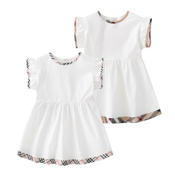 Bonne qualité été bébé filles princesse robes coton enfants fermeture éclair à manches courtes robe jolie fille jupe à carreaux enfants vêtements âge 1-6 ans