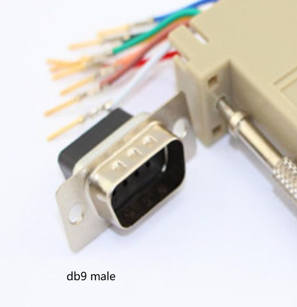 Buena calidad al por mayor 100 unids/lote DB9 macho a RJ45 hembra M/F RS232 adaptador Modular conector convertidor extensor