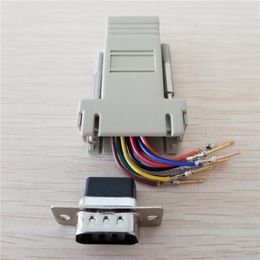 Buena calidad al por mayor 300 unids/lote DB9 macho a RJ45 hembra M/F RS232 adaptador Modular conector convertidor extensor