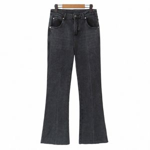 Goede Kwaliteit Dames Plus Size Jeans Casual Kleding Rookgrijs Stretch Flare Broek Met Hoge Taille Zachte Dikke Volledige Lengte Broek 50FJ #