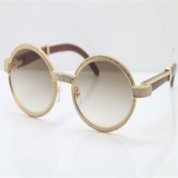 Bonne qualité bois plein cadre diamant lunettes de soleil 7550178 rond vintage unisexe haut de gamme marque designer lunettes C décoration or Sun280t