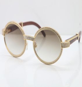 Bonne qualité bois plein cadre diamant lunettes de soleil 7550178 rond vintage unisexe haut de gamme marque designer lunettes C décoration or Sun4013607