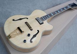 Goede kwaliteit een dikke body jazz holle elektrische gitaar houten kleur esdoorn fineer body2664411
