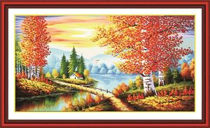 Goede Splendid Forest Lakeside Home Decor Painting, Handgemaakte Cross Steek Borduurwerk Handelsets Geteld Afdrukken op Canvas DMC 14CT / 11CT