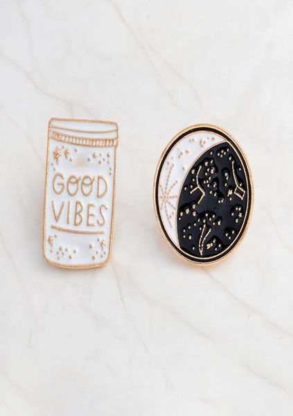 Good Vibes Emor Pin Constellation Day and Night Moon Brooch broches Bouton Denim Veste Cold Cold Badge Bijoux Gift9247848