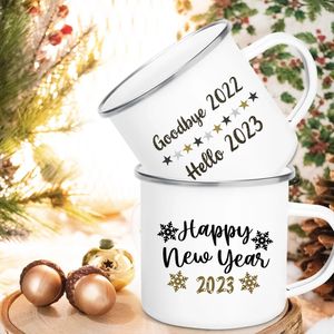 Vaarwel hallo bedrukte mokken email koffie mug juice melk drink feestje wijn bierbekers familie decoratiejaar cadeau 240407