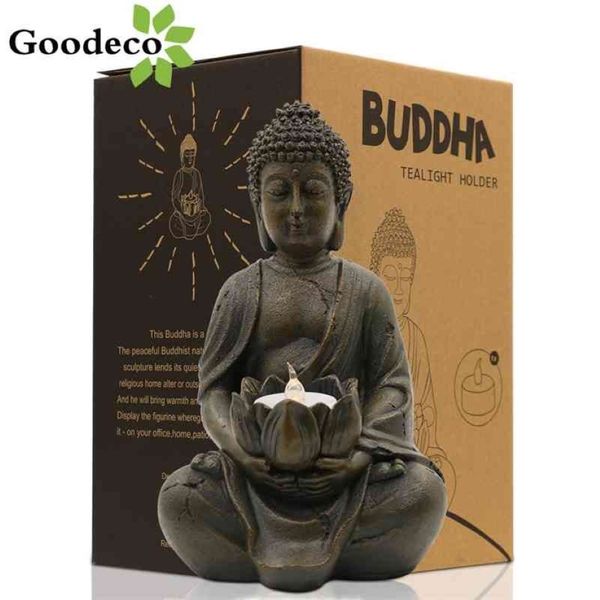 Goodeco Bouddha Statue Décor À La Maison Résine Bouddha Photophore Zen Figurines Décoration De Chambre Budas Bougeoir Sculpture De Jardin 2274R