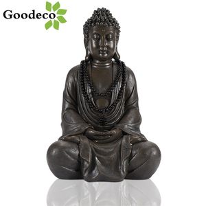 Goodeco Bouddha Statue Home Room Decor Buda Figurine Zen Jardin Décorations Extérieures Sculpture Avec Collier Yard Ornements 210827