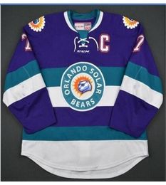 goodjob Mannen Jeugd vrouwen Vintage ECHL Orlando Solar Bears 27 Eric Faille 29 David Bell 3 Carl Nielsen Vintage Hockey Jersey Maat S1172335