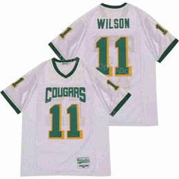 High School Football 11 Russell Wilson Jersey Cougars Collegiate Moive Embroidery en genaaid ademend Pure Cotton Retro Team White College voor sportfans