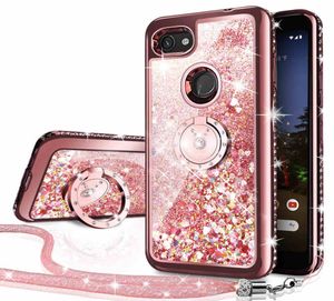 Google Pixel 3a CaseBling Diamond Rhinestone Moving Liquid Holografische Sparkle Glitter-hoesjes met standaardhoes voor meisjes Dames7060762