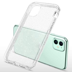Voor iPhone 13 Pro Max Glitter Cases Drie Laag Transparante Zachte TPU Frame Harde PC Terug Mobiele Telefoon Cover Fit iPhone 11 12 8 8 PLUS