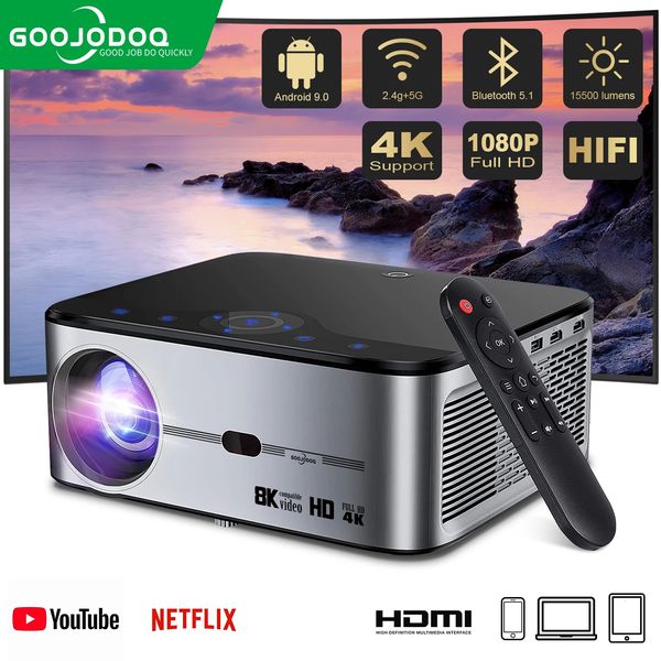 GOOJODOQ Full HD 1080P Proyector 4K 8K 700ANSI 15500 lúmenes Android WiFi LED Video película cine en casa proyector de cine 240125