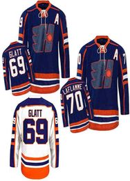 Maillot de hockey du film Goon Doug The Thug Glatt Halifax Highlanders 69 Xavier LaFlamme 70 couleur bleu blanc S3XL7635563