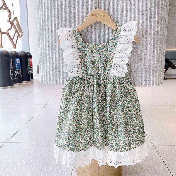 Gooporson lindo verano niñas pequeñas vestido de flores encaje manga voladora princesa vestidos playa vacaciones pequeños niños traje G220428