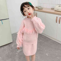 Gooporson Fall Clothes for Kids Lace Brei Sweatshirt Topskirt Fashion Koreaanse Kleine Meisjes Kleding Set Winter Warm Outfits G220310