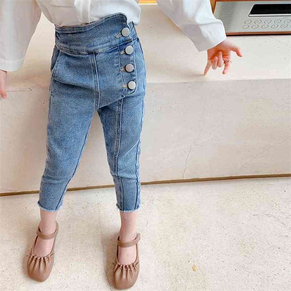 Gooporson Mode Enfants Jeans Filles Automne Petites Filles Denim Pantalon Coréen Quatre Boutons Enfants Crayon Neuvième Pantalon 210317