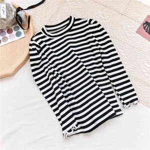 GOOPORSON Peuter Meisje Tops Dalingen Kleine Meisjes Onderhemd Strepen Lange Mouw Shirt Kinderkleding Herfst Bottoming 210508