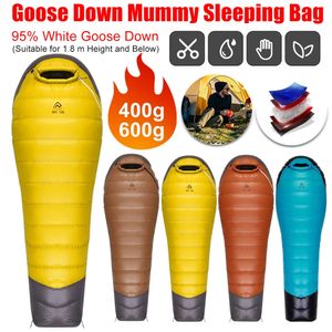 Sac de couchage de camping en duvet d'oie sac de couchage momie ultraléger hiver extérieur équipement imperméable chaud pour sac à dos camping randonnée 231225