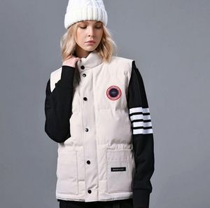 Ganso abajo chaleco abrigo abrigo de invierno chalecos moda personalidad mujeres diseñador sin mangas impresión canadiense soporte collar pato blanco abajo cremalleras