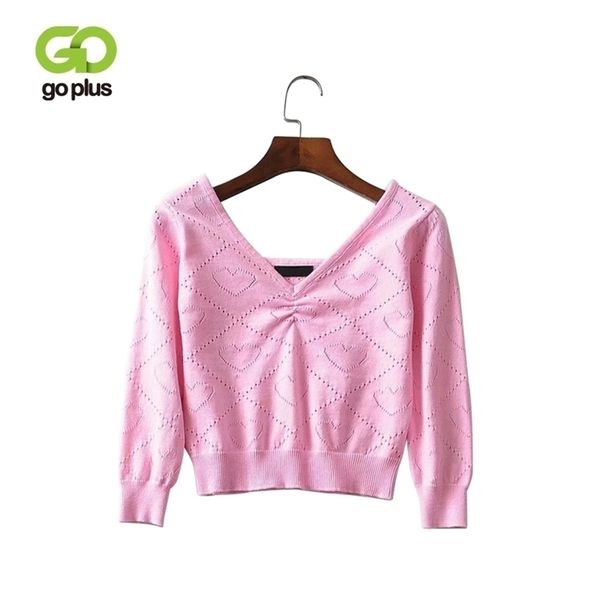 GOPLUS Pulls de style coréen pour femmes Jumper Love Heart Rose Pulls à col en V Kleding Vrouwen Abrigos Mujer Invierno C8984 201123