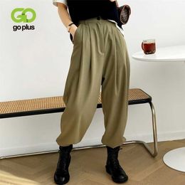 GOPLUS Mujer Pantalones Oficina Dama Mujer Pierna ancha Talle alto Pantalones negros Femme Pantalon Spodnie Damskie Broeken Dames 211115