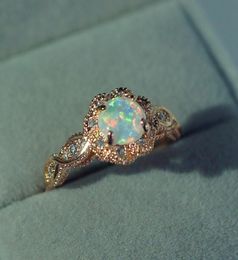 Prachtig 14K vaste gouden ring zeldzaam mooi vuur opaal diamant sieraden verjaardag jubileum cadeau belofte cocktail voor vrouwen maat 6 5416094