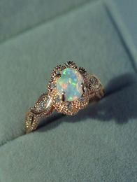 Prachtig 14K vaste gouden ring zeldzaam mooi vuur opaal diamant sieraden verjaardag jubileum cadeau belofte cocktail voor vrouwen maat 6 7804836