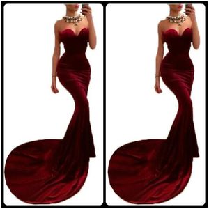 Prachtig 2016 Bourgondië Velvet Mermaid Formele avondjurken Long Train Women Speciale gelegenheid Prom jurken Custom