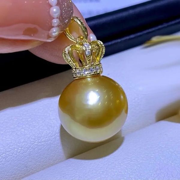Magnifique aaaaa 16 mm rond Sea Gold Shell Shell Perle Pendant Collier 18 925Sfine Bijoux Cadeaux 240424