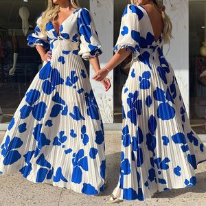 Prachtige en stijlvolle dames hoge taille bloemenprintjurk met mid-length mouwen geweldig voor elegante outfits AST182083