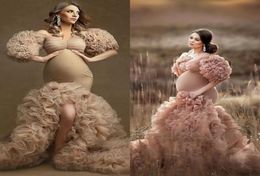 Magnifiques robes de soirée de maternité arabes pour femmes enceintes sexy col en V Hilo plis volants robes de bal pour Poshoot Boudoir Li4030911