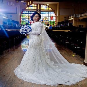 prachtige arabische nigeriaanse trouwjurken met lange mouwen kralen kristal kapel trein kant 2018 zeemeermin bruidsjurken vestidos de 344k