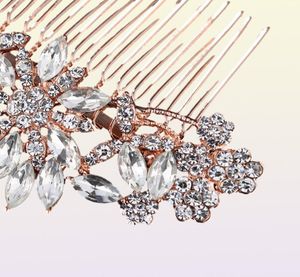 Prachtige Art Deco Rose Goud Kristal Steentjes Bloemen Bloem Bruiloft Haarkam Bruidshoofddeksels Haarstok Haaraccessoires JCH03472370